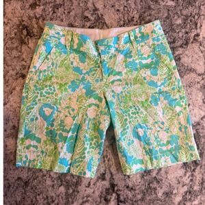 Lilly Pulitzer The Chipper Short Women 8 Blue Green Floral Tropical Chino Shorts